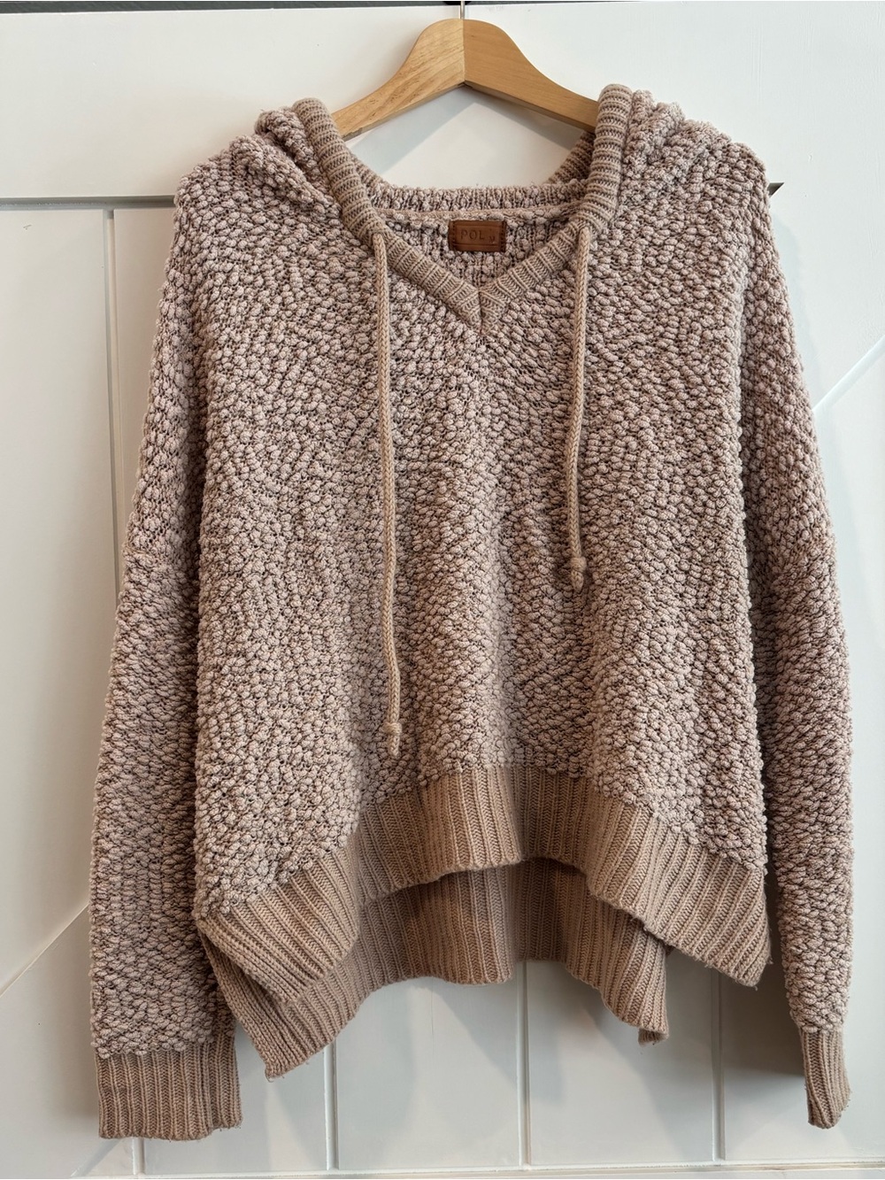 POL Popcorn Knit Hooded Sweater in Taupe
